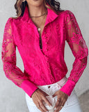 Pearls Decor Buttoned Lace Top