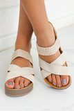 Beige Braided Detail Criss Cross Platform Slippers