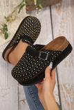 Parchment Rivet Buckle Closed Toe Platform Slippers