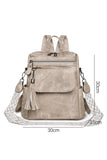 Parchment Multi-Pocket Tassel Geometric Printed Strap Backpack