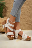 Beige Cut Out Suede Velcro Wedge Sandals