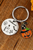 Orange Halloween Witch Skull Stainless Steel Keychain
