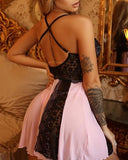 Lace Mesh Backless Babydoll With Robe