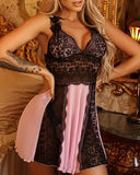 Lace Mesh Backless Babydoll With Robe