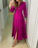 Plain Long Sleeve Slit Maxi Dress