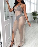 Seductive Transparent Mesh High Slit Maxi Dress