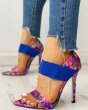 Colorful Print Elastic Bandage Thin Heeled Sandals