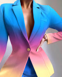 Ombre Lapel Collar Single Button Tailored Blazer