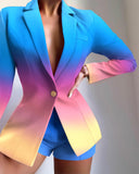 Ombre Lapel Collar Single Button Tailored Blazer