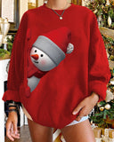 Christmas Snowman Print Long Sleeve Sweatshirt