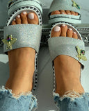 Glitter Bee Pattern Decor Flat Sandals