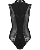 Zip Front PU Leather Sheer Mesh Teddy