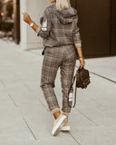 Plaid Print Zip Front Hoodie & Pants Set