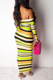 fashion striped print off shoulder dress