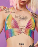 Halter Backless Rainbow Colorblock O Ring Crop Top