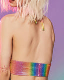 Halter Backless Rainbow Colorblock O Ring Crop Top