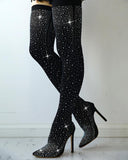 Shiny Sequins Knee High Thin Heel Boots