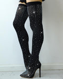 Shiny Sequins Knee High Thin Heel Boots