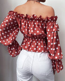 Polka Dot Print Off Shoulder Layered Shirred Top