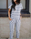 Casual Striped Patchwork Loose Jumpsuit