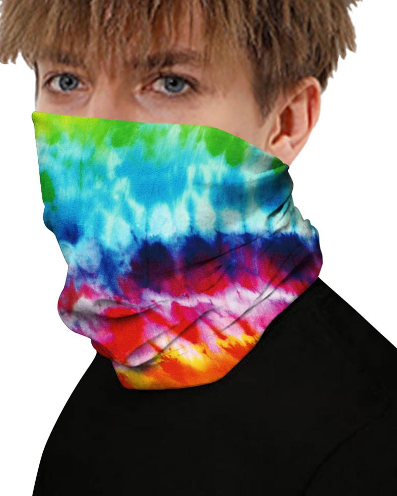 Tie Dye Grid Print Breathable Colorblock Face Bandana Magic Scarf Headwrap Balaclava