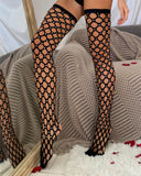 Fishnet Design Rhinestone Decor Stockings