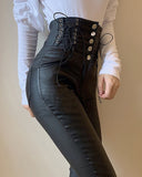 Buttoned Eyelet Lace up Skinny Pants