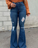High Waist Cutout Ripped Flared Jeans