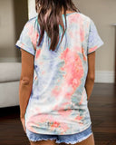 V neck Tie Dye Print Casual T shirt