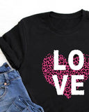 Valentine's Day Cheetah Heart Letter Print Short Sleeve T shirt