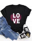 Valentine's Day Cheetah Heart Letter Print Short Sleeve T shirt