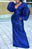 online clothing plus size v neck sequin hubble bubble sleeve maxi dress