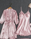 5PCS Contrast Lace Cami Set With Nightdress & Belted Robe