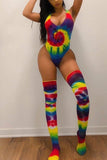 fashion positioning printed bikini romper with sock