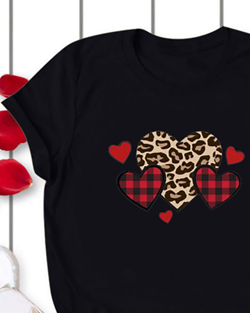 Valentine's Day Heart Print O Neck T shirt