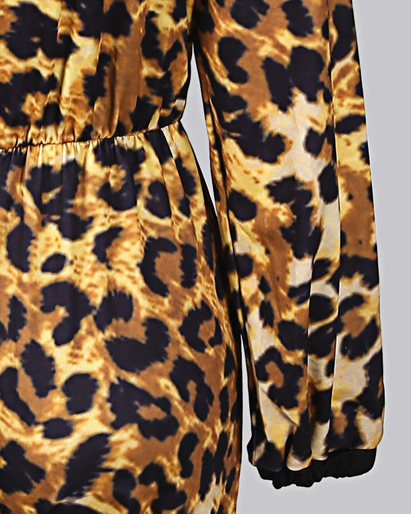 Plunge Colorblock Insert Leopard Jumpsuit