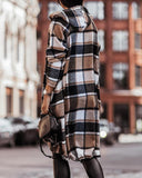 Plaid Print Zipper Front Strap Decor Hooded Coat