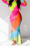 Casual Print Asymmetrical Half A Turtleneck Long Dress Dresses