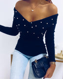 Beaded V Neck Long Sleeve Top