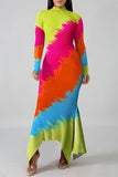 Casual Print Asymmetrical Half A Turtleneck Long Dress Dresses
