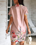 Floral Print Short Sleeve Satin Dress