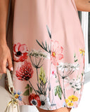 Floral Print Short Sleeve Satin Dress