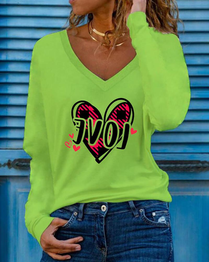 Valentine's Day Heart Letter Print Long Sleeve Top