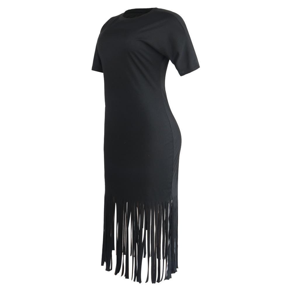 sexy round neck fringed casual dress