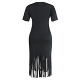 sexy round neck fringed casual dress