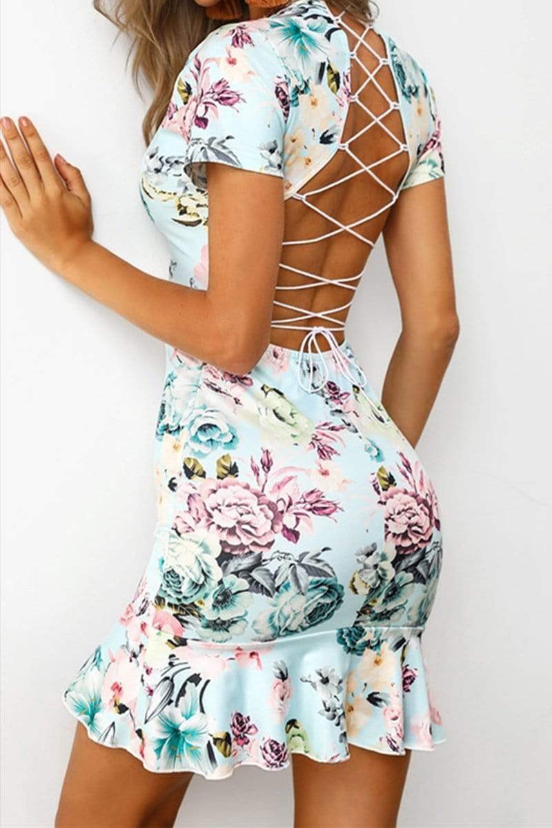 fashion sexy printing short sleeve dress