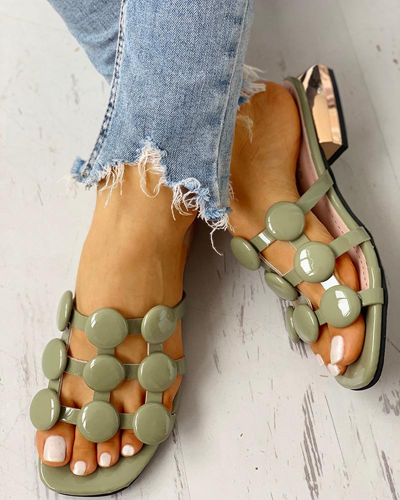Hollow Out Chunky Heeled Sandals