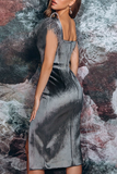 Fashion Elegant Solid Patchwork Slit Evening Dress Dresses