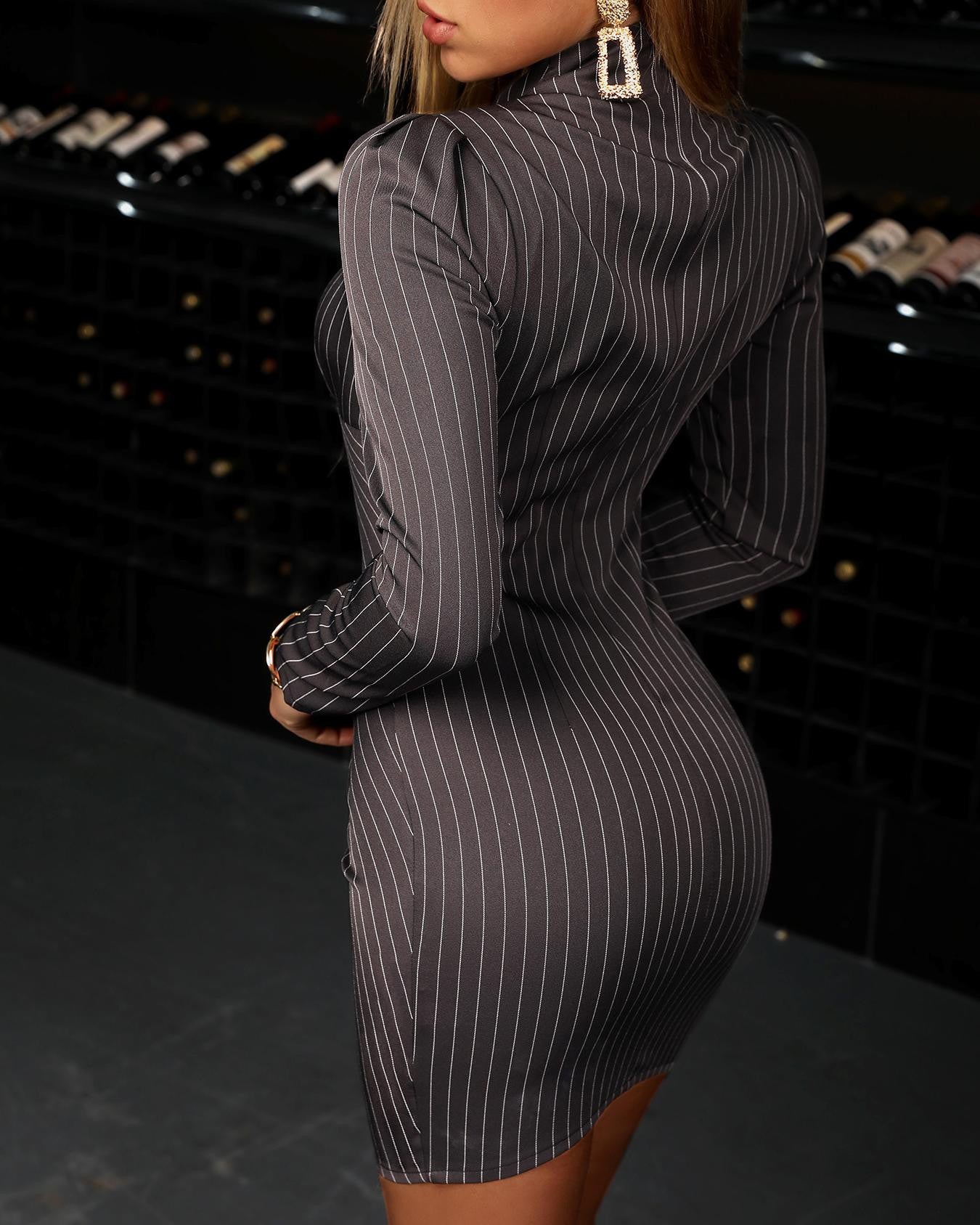 Long Sleeve Striped Bodycon Dress