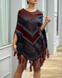 Colorblock Tassel Design Cape Sweater